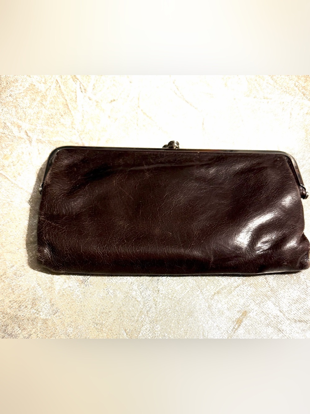HOBO Dark Brown Leather Kiss-Lock Lauren Clutch Wallet